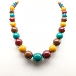 Vintage Multi-Color Beaded Necklace with Graduated Beads in Autumn Colors